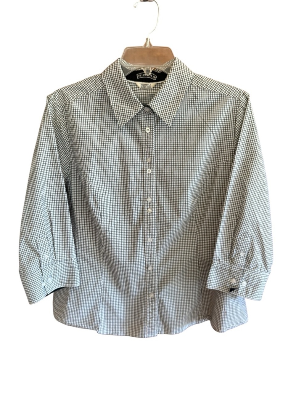 Riders Instantly Slims You, White and Black Gingham Button Up Women's Blouse XL - Picture 7 of 7